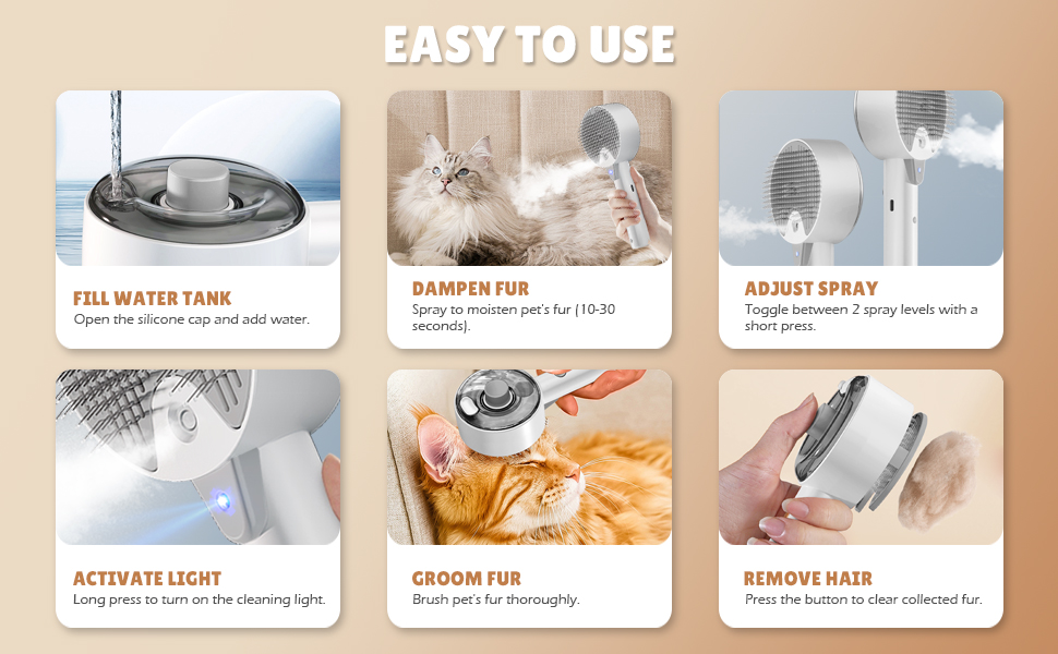 Парова щітка для котів 4-в-1, 4-в-1 парова щітка для котів з водою, видаляє шерсть з котів одним натисканням кнопки, щітка для вичісування шерсті для собак і котів (біла) (сіра)