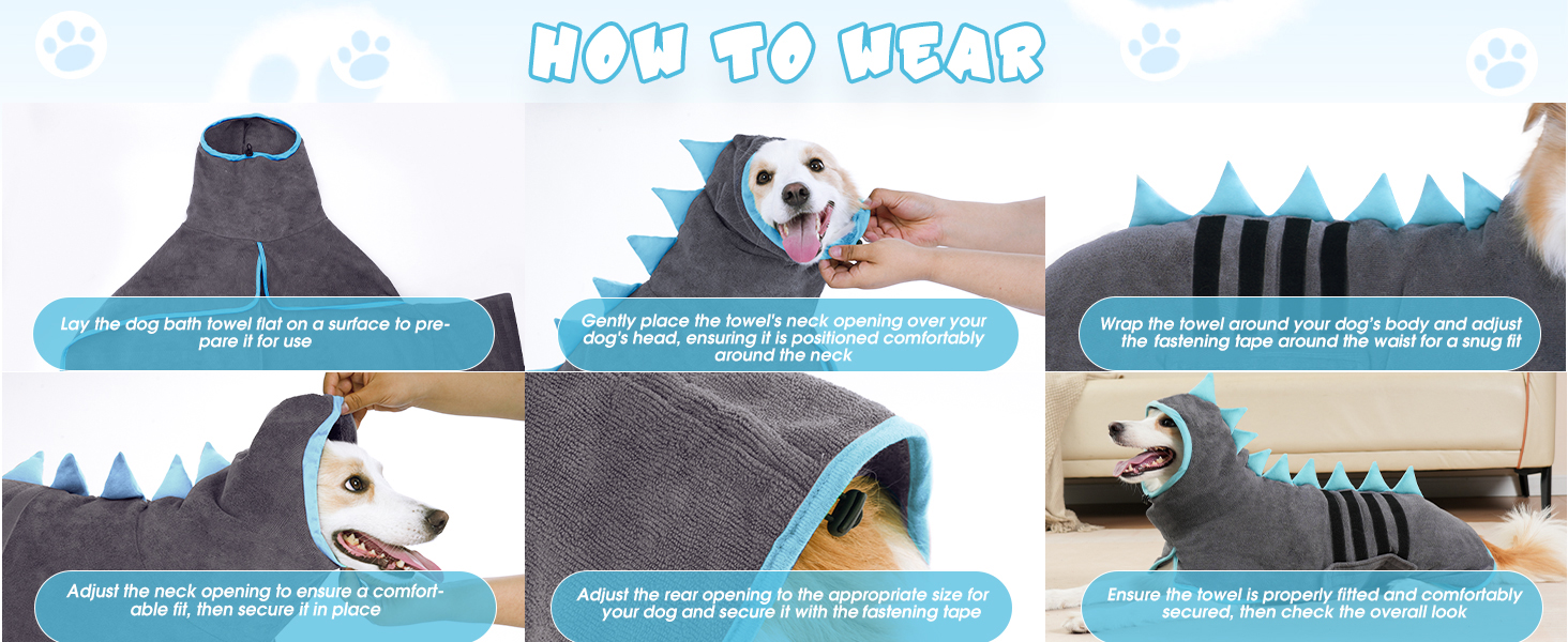 Рушник для собак з мікрофібри, швидковисихаючий, регульований, надзвичайно поглинаючий для середніх та великих собак, легко одягається (Сіро-зелений, Сіро-блакитний, S)