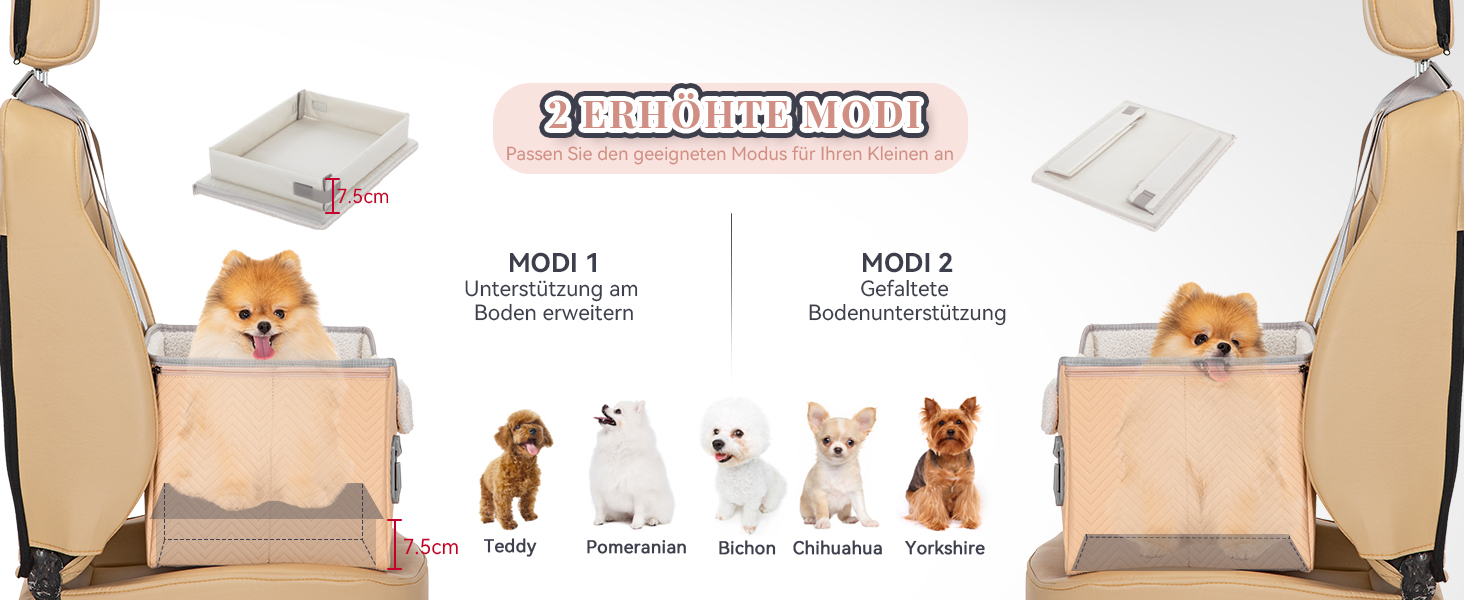 Автокрісло для собак Petsfit - стабільне та безпечне автокрісло для маленьких собак, з кріпленням для ременів безпеки, автопідстилка з плюшевим килимком, шкіра, хакі