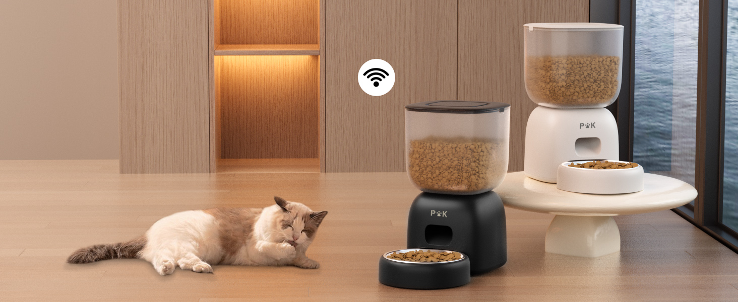 Автоматична годівниця для котів PUPPY KITTY з WiFi, керування через додаток, нержавіюча миска, легке очищення, запис голосу, 1-10 порцій на день