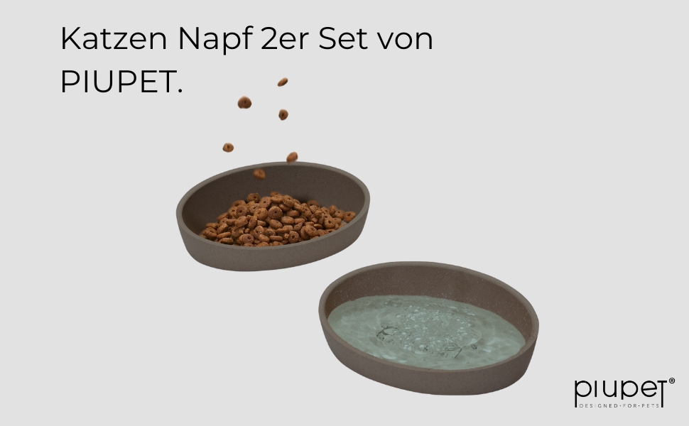 Набір мисок для котів PiuPet® 2 шт. | Миски для котів, неслизькі, для корму, 230 мл, сірі