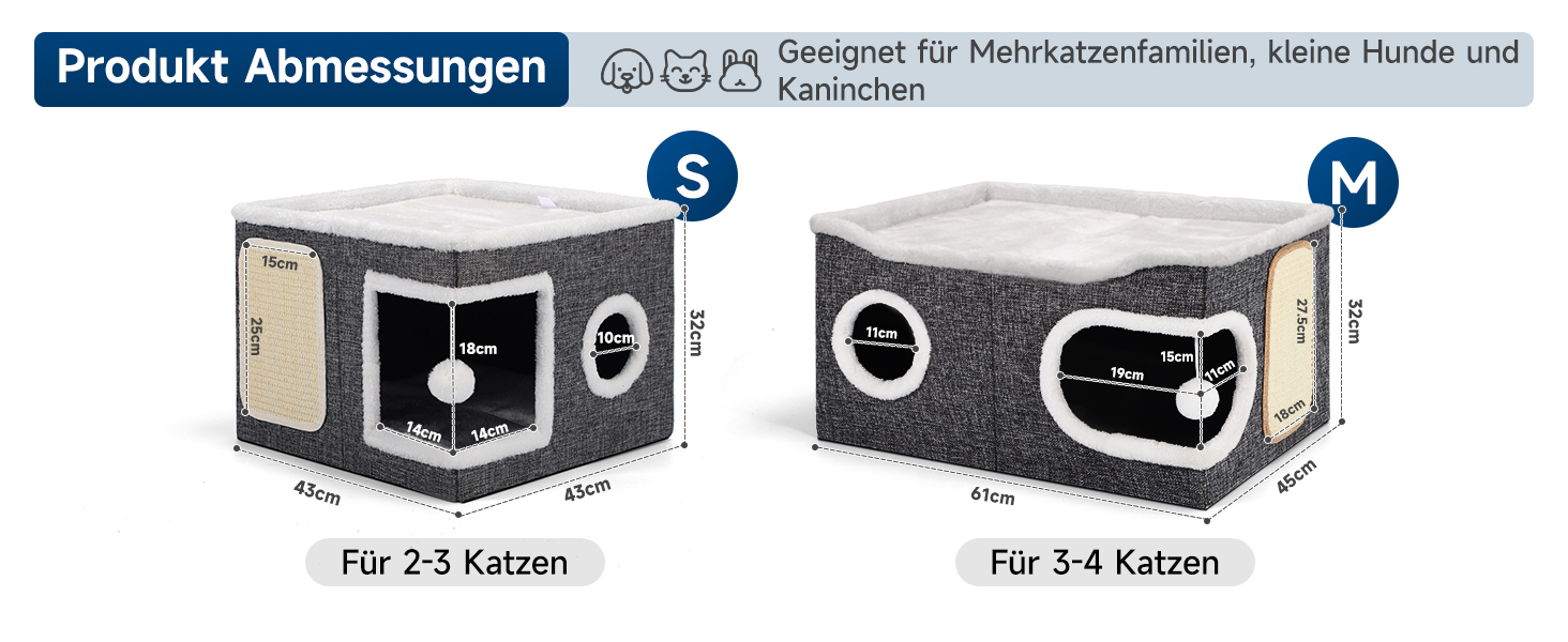 Шика Будинок-печеринка для котів, великий закритий будиночок для котів, 61T*45B*32H см, двоярусний куб для котів, XXL печеринка для котів з когтеточкою та іграшкою, будиночок-печеринка для маленьких та середніх тварин, великий, сірий