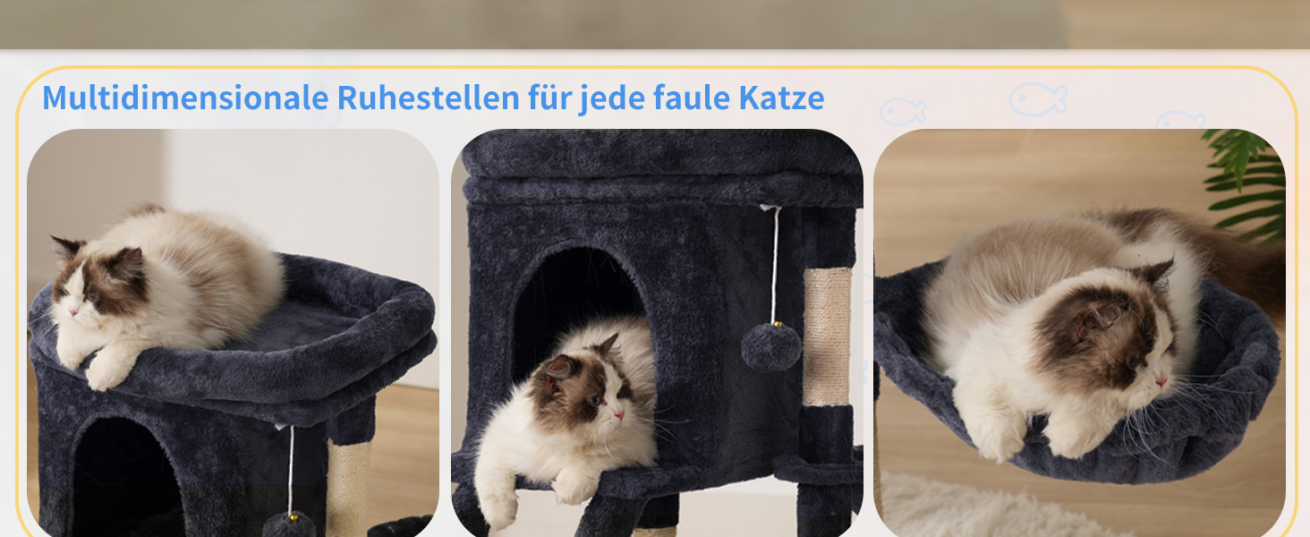 Кігтеточка для котів Heybly HCT009SM сірого кольору, 75 см, з платформою, печерою, гамаком та драбиною