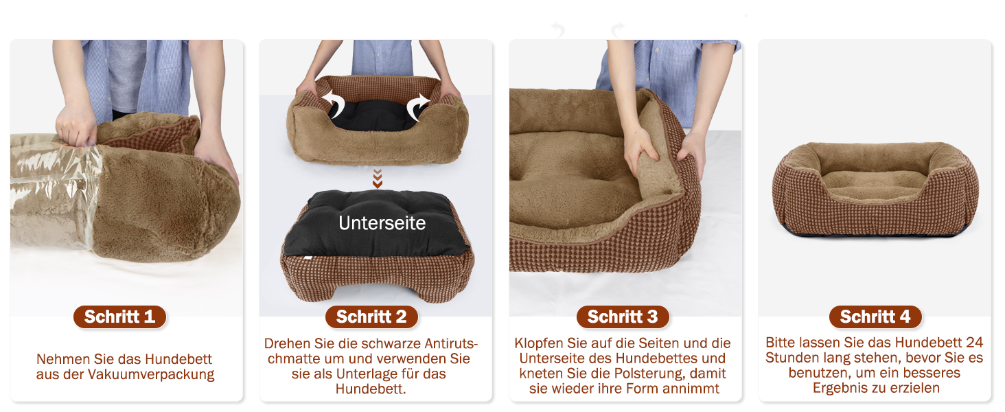 FURTIME Лежанка для собак середнього розміру, кошик для собак, миється, пухнаста, з неслизьким покриттям, заспокоююча лежанка для собак та котів середнього та малого розміру, 63x53x20 см, коричнева