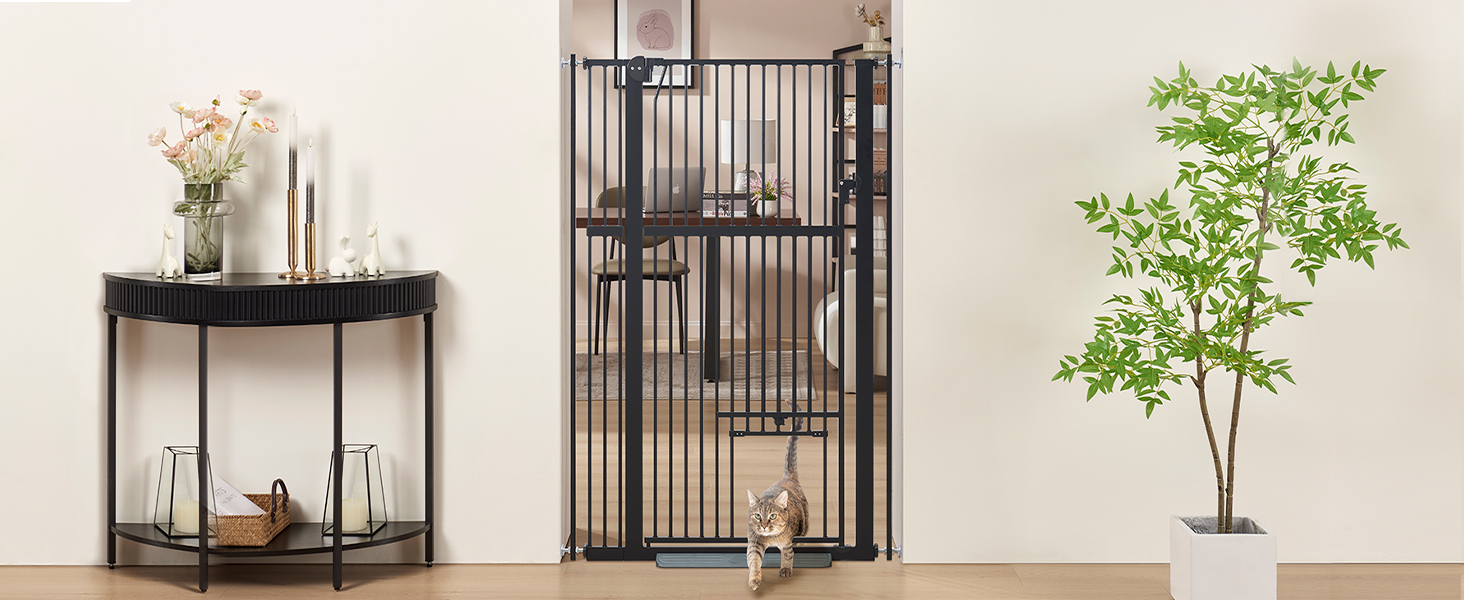 Кітниця UniPaws для дверей, 142 см, з дверцятами для котів, ширина 95–105 см, для собак та котів, для сходів та дверей, білий колір (чорний, ширина 79-95 см)