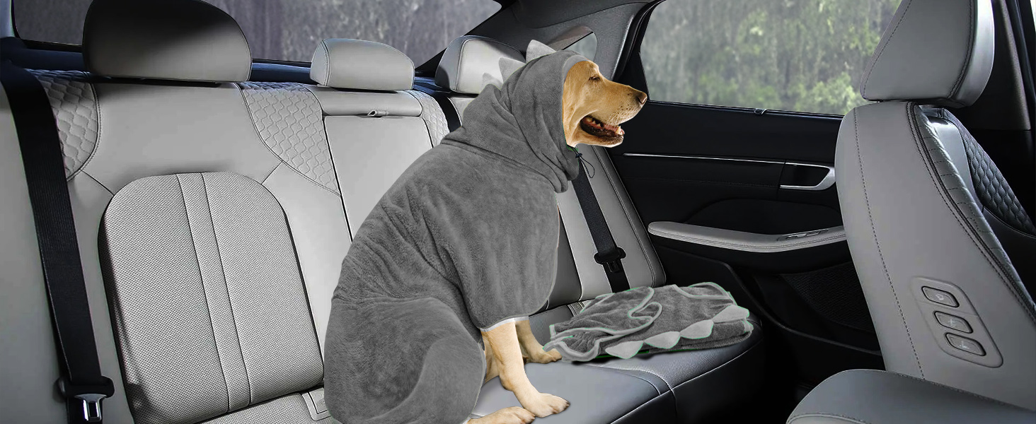 Рушник для собак з мікрофібри, халат для собак, швидковисихаючий, з регульованим коміром на липучці, для великих, середніх та маленьких собак/котів (Сірий, M)