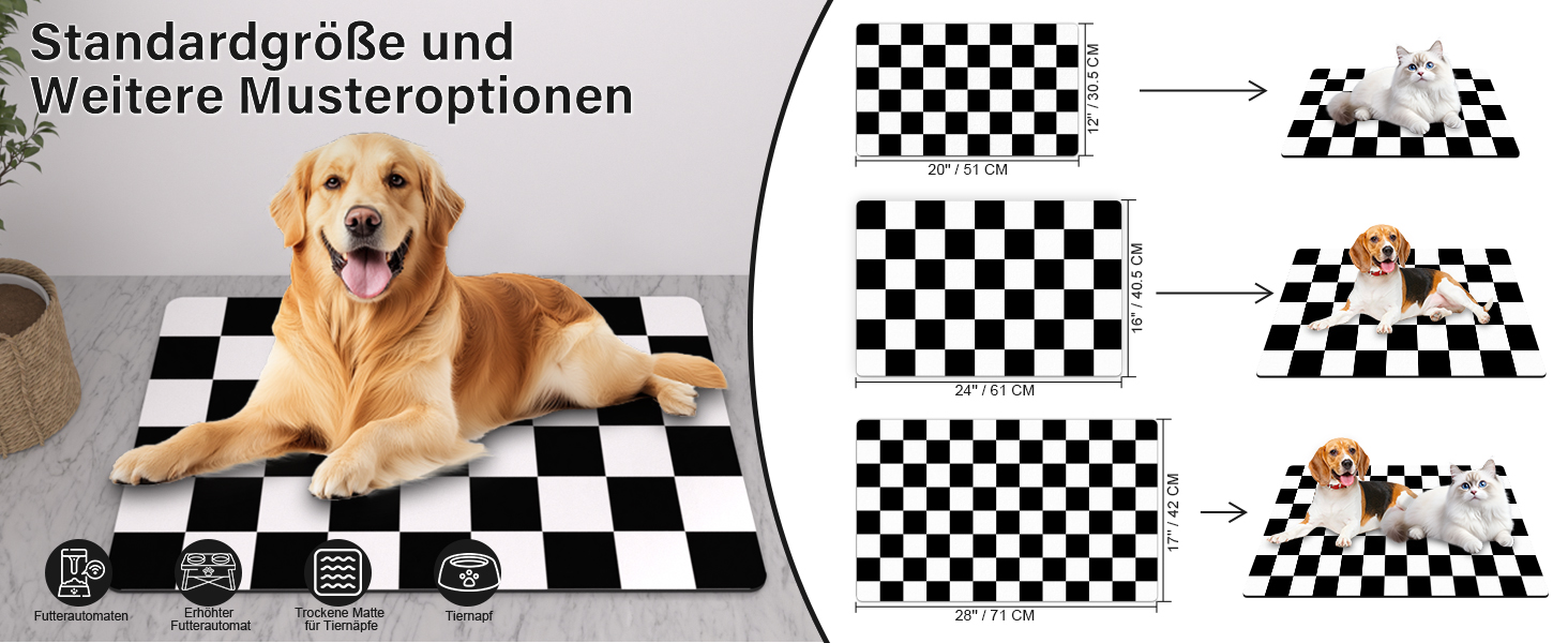 Килимок для котячого/собачого корму BLESWIN - 51x30,5 см, чорно-білий, антиковзаючий, для мисок