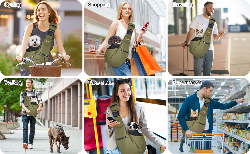 Сумка-переноска для собак CUBY, регульована, двостороння, для маленьких та середніх порід, з безпечним ременем, кишенею на блискавці, знімною підстилкою та підкладкою на плече, зелена, оновлена