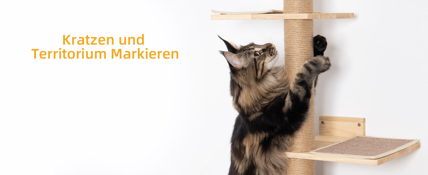 Багатоярусна кігтеточка-стінка для котів з 5 сходами, 5-ярусні полиці для відпочинку та ігри, з міцними кігтеточковими стовпчиками, з антиковзними килимками, для великих котів