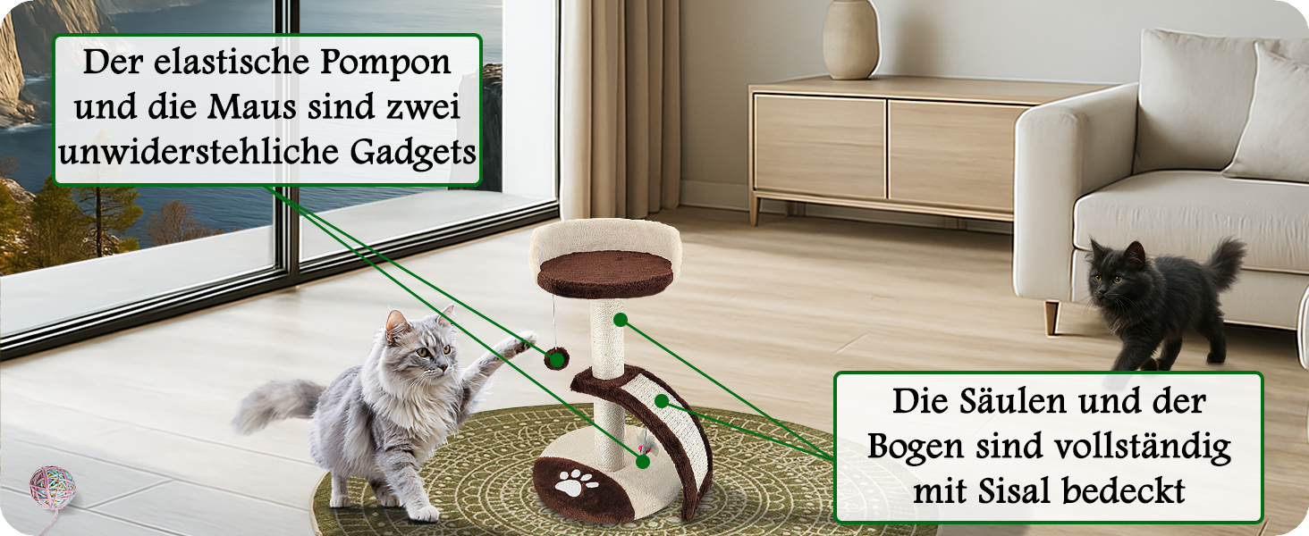 Дерев'яний кігтеточка для котів Beltom® Kratzbaum, 54 см, Коричнево-бежевий