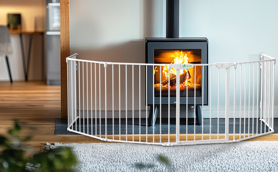 Захист каміну Vounot: сітка металева, 5 елементів, з безпечними дверима, складна, захист від тварин та дітей, чорна, 300x75 см (375 см у складеному стані)