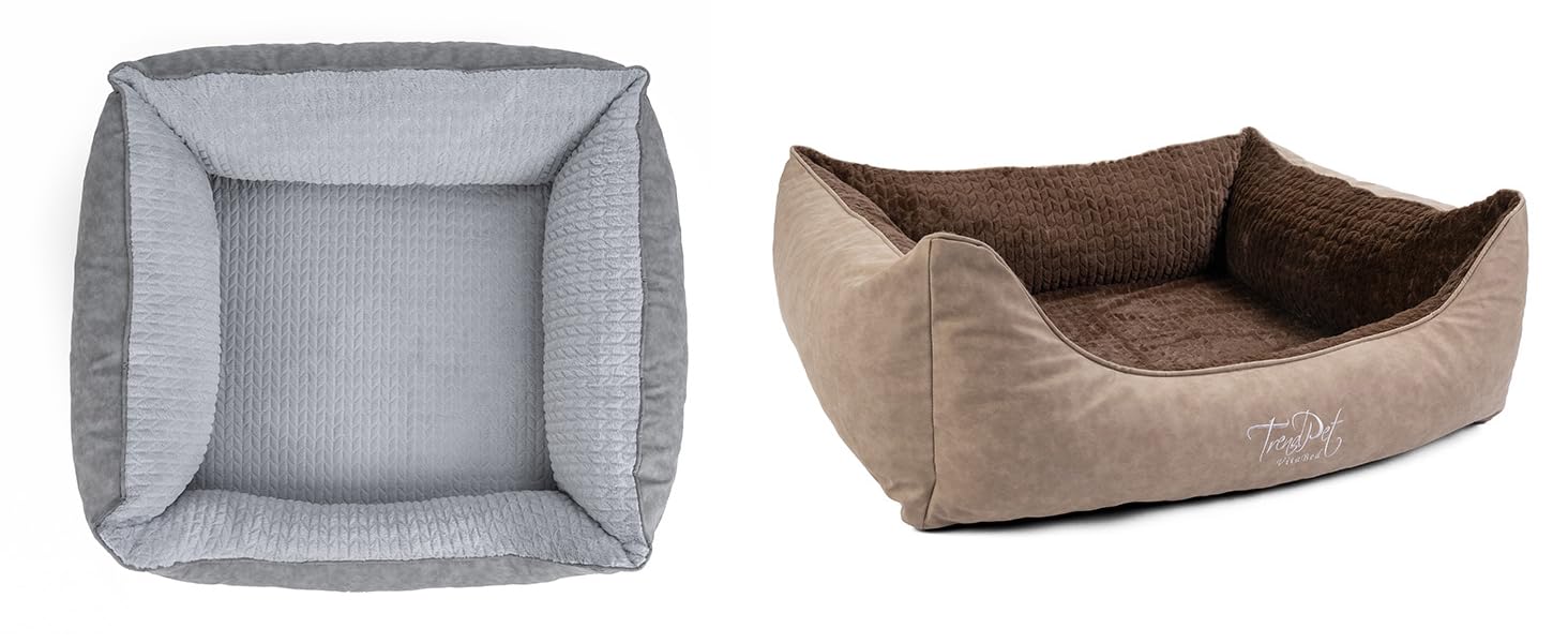 TrendPet VitaBed Style - Ортопедичне ліжко для собак, штучна шкіра зовні, м'яке всередині (80x70 см, Коричневе)