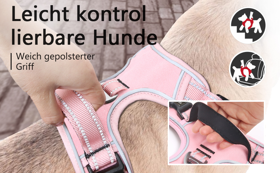 Шлейка для собак HEELE без натягу, для маленьких собак, регульована світловідбиваюча шлейка, дихаюча шлейка з м'якою ручкою, No-Pull Dog Harness, світло-рожева, S, обхват грудей: 35-61 см