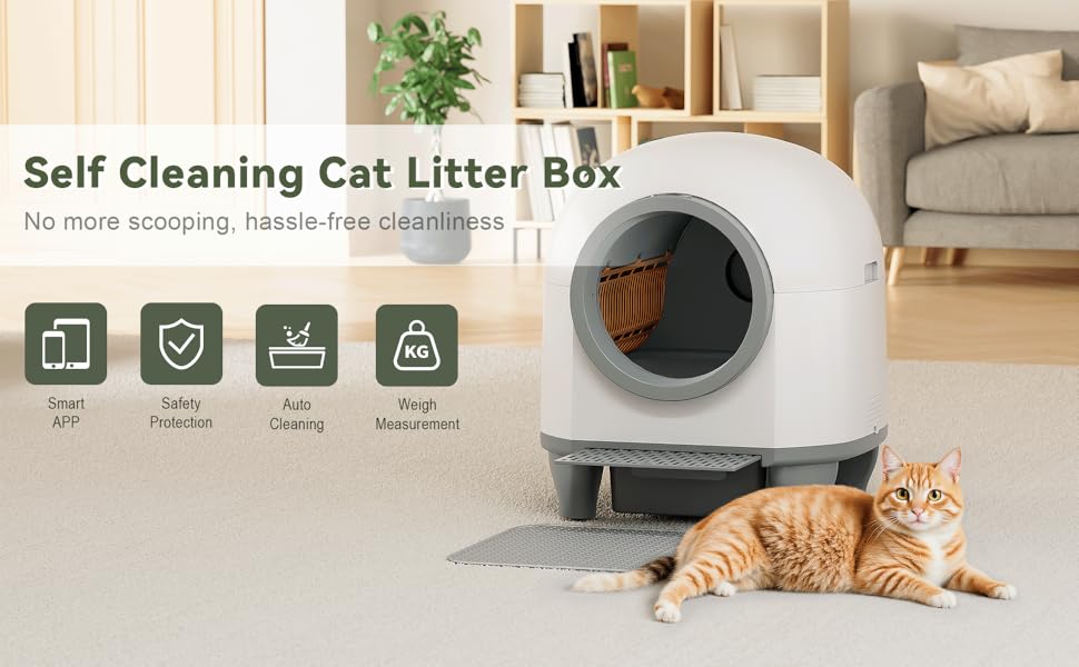 Автоматичний лоток для котів Devoko 90 л з керуванням через додаток, 9 датчиків безпеки, великий, для кількох котів, тихий