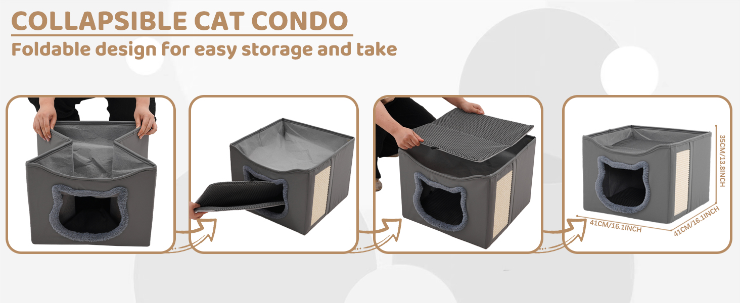 Двоповерховий складаний будиночок для котів Yosamy з когтеточкою, міцний матеріал, можна прати, ліжко для котів в приміщенні, 41x41x35 см