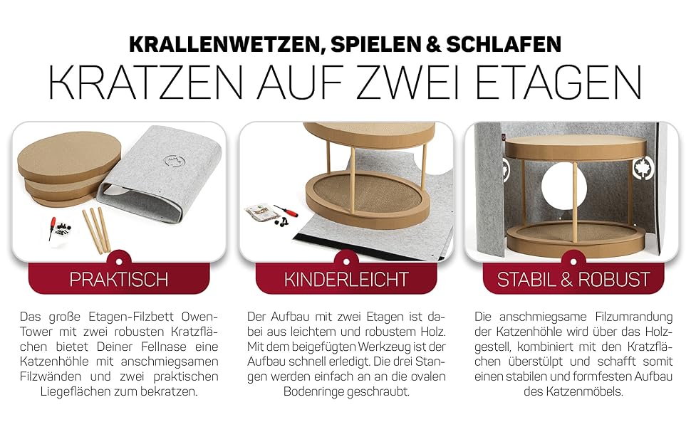 Клітка-кіготник для котів Owen-Tower XL, сірий, 50 см - багатоярусне ліжко з когтеточками