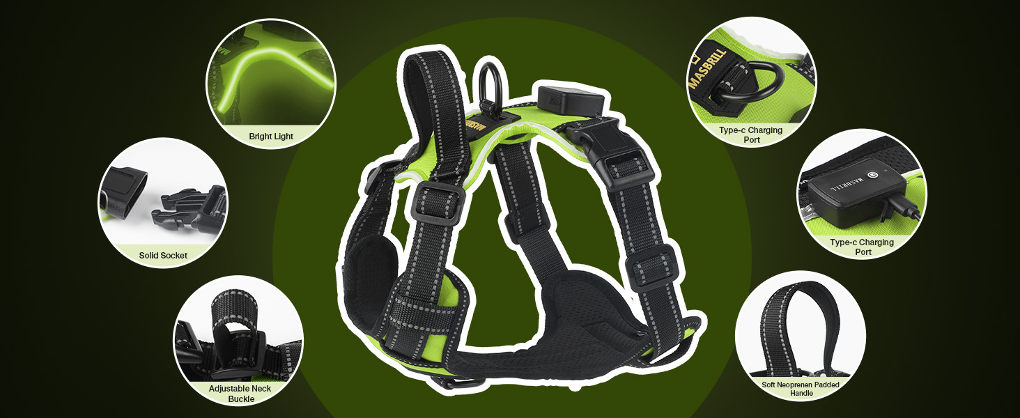 Шлейка для собак Masbri світловідбиваюча, регульована, з ручкою, м'яка, світловідбиваюча, для собак середніх та великих порід, чорно-біла, TC3005B, чорно-біла (M, червона)