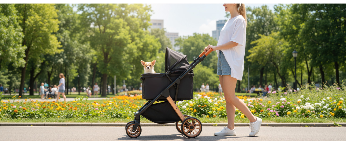 Візок для собак та котів MAMIZO, складний, до 25 кг, чорний