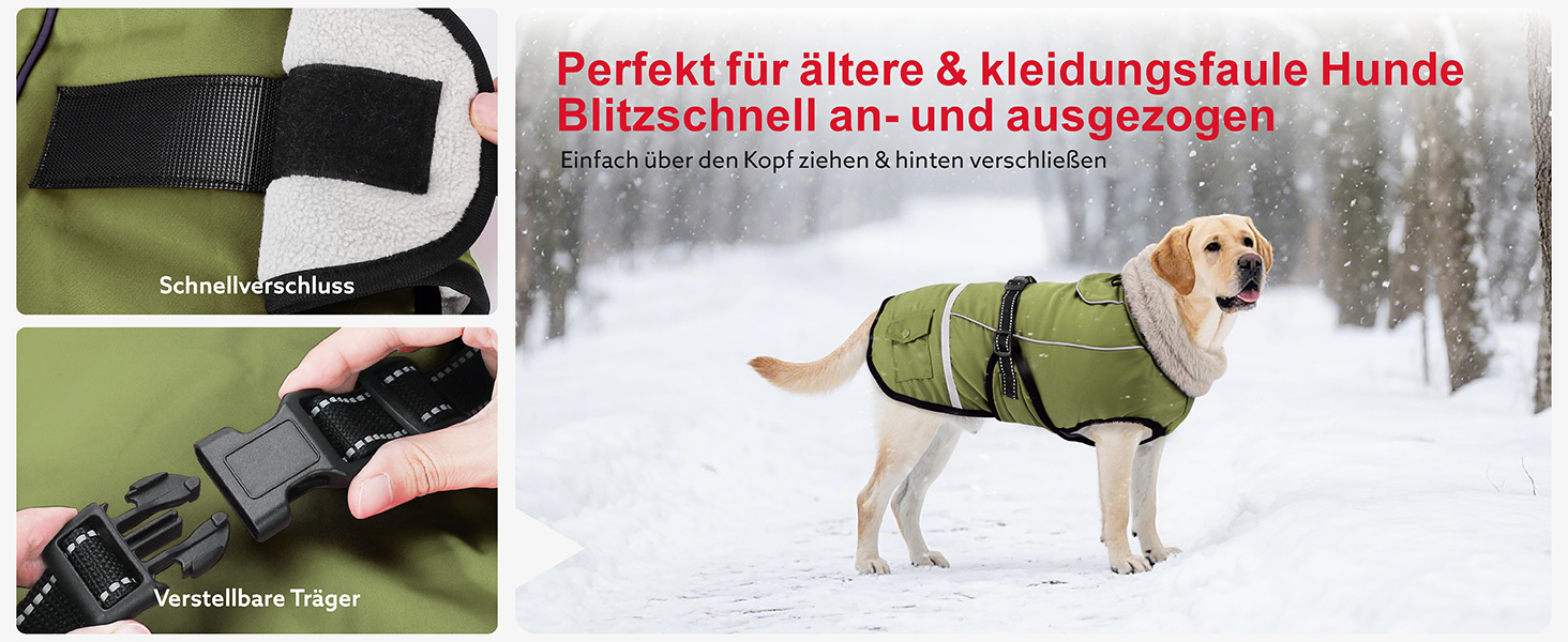 Зимовий одяг для собак, водонепроникна куртка для великих собак з регульованими лямками, теплий одяг для собак з флісу, світловідбиваючі смуги, підходить для лабрадорів, оливковий, XL