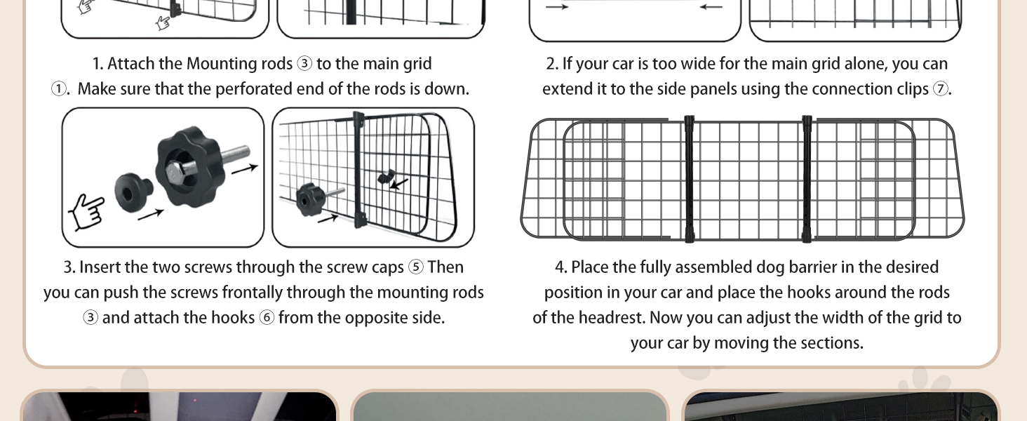 Автозахист для собак Nobleza: сталева перегородка-бар'єр у машину, 96-145x30 см