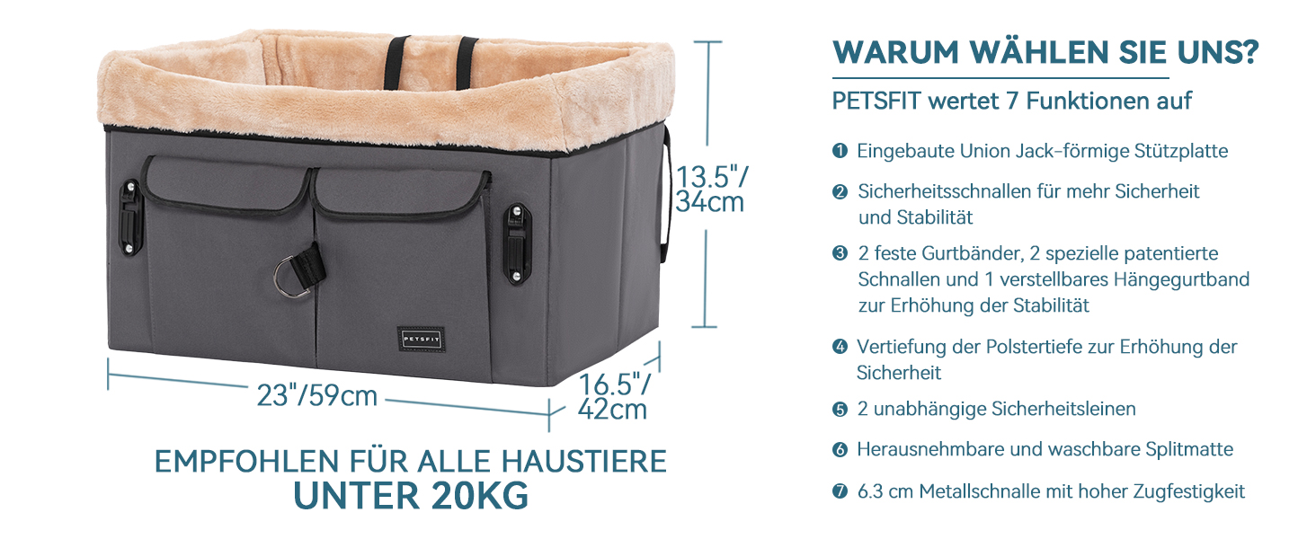 Автокрісло для собак Petsfit - сіре, M - для середніх та 2 маленьких собак