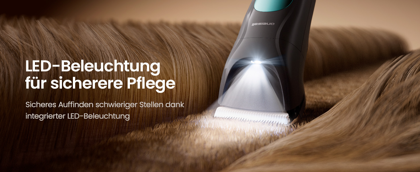 Машинка для стрижки собак та котів oneisall 2-в-1 з тримером для лап, LED-підсвічуванням, тиха робота, акумулятор 2000 mAh, професійний триммер для густого та кучерявого хутра, синій