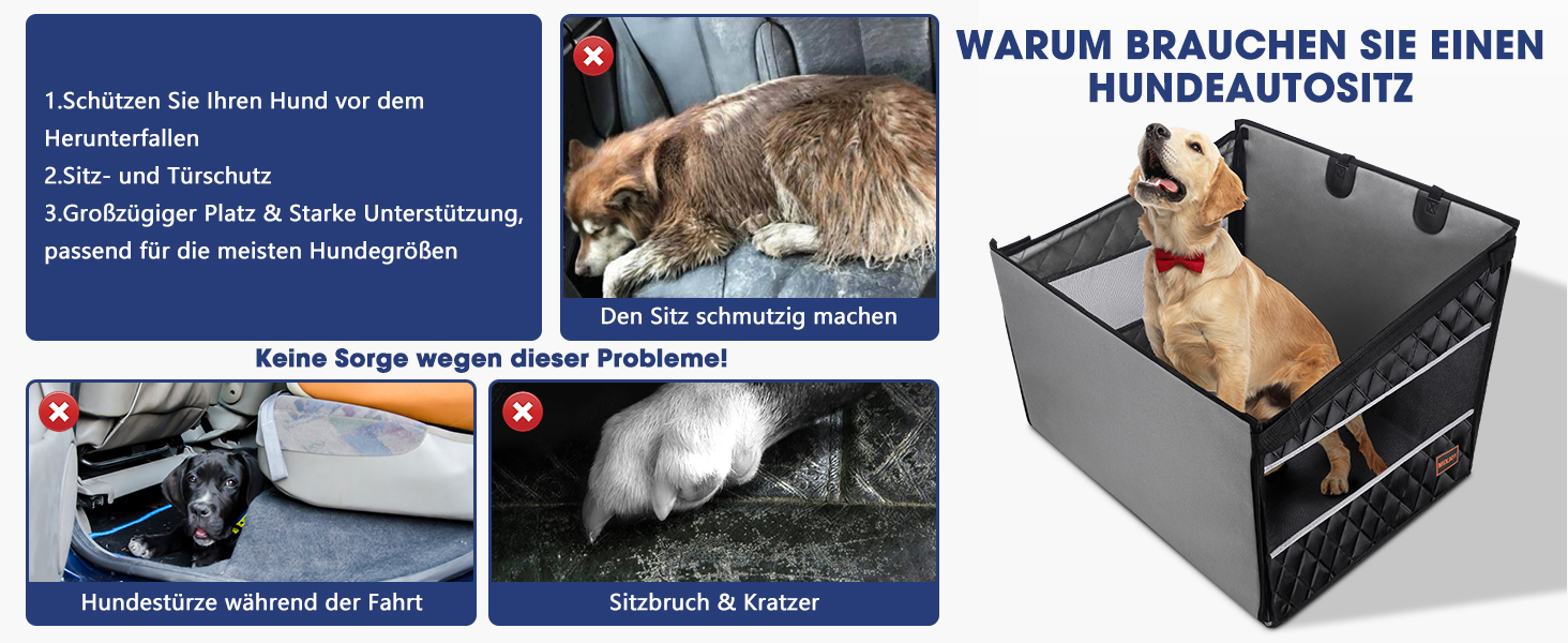 Автокрісло для собак MixJoy: стабільне, вологостійке, з кріпленнями для середніх та великих собак (сірий)