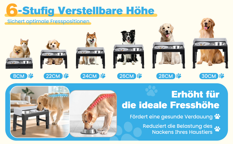 Підвищена годівниця для собак Zivacate, 6 рівнів регулювання висоти та нахилу, годівниця-станція, 2 миски з нержавіючої сталі, 1 миска для уповільнення годування, антиковзна, для середніх та великих собак