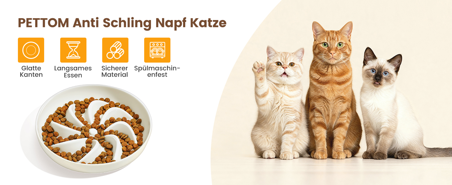 PETTOM Миска для котів протиковзаюча, піднята, керамічна, для повільного годування, біла. Підходить для котів та маленьких собак.