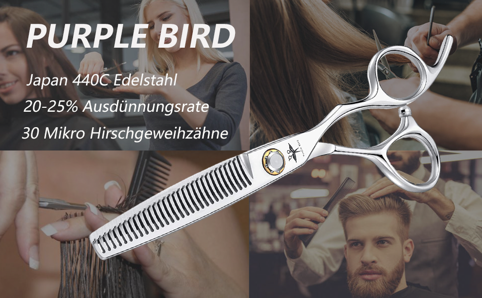 Професійна перукарська ножиця PURPLEBIRD 6 дюймів для стрижки та філірування, з японської сталі 440C, для жінок та чоловіків