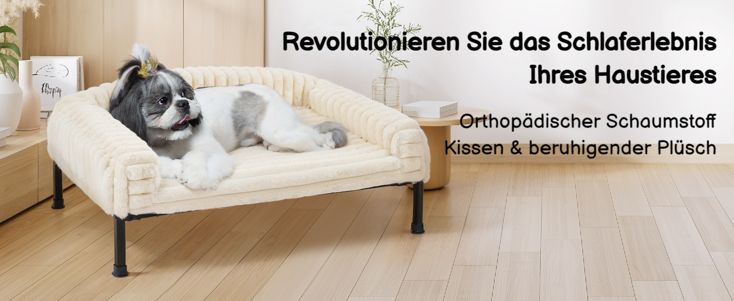 Ліжко для собак Veehoo - зручне диванчик для маленьких собак з ортопедичним матрацом, антиковзаючі ніжки, 60x45x10 см, білий