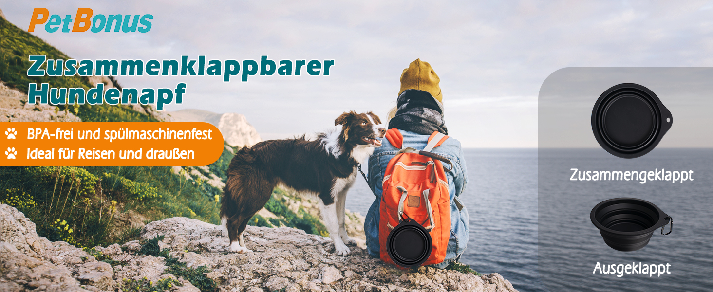 Складні миски для собак PetBonus, 2 шт. Силіконові дорожні миски для води та їжі для собак та котів, з карабіном (Сірий, Кремово-рожевий), 1000 мл