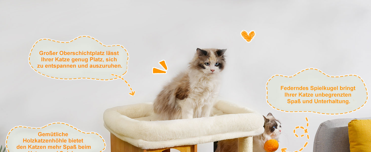 Котячий будиночок з дряпалкою Heybly HCT017WB з великою плюшевою платформою 54 x 40 см та висотою 57.5 см, сталеві труби, стійка основа для великих котів