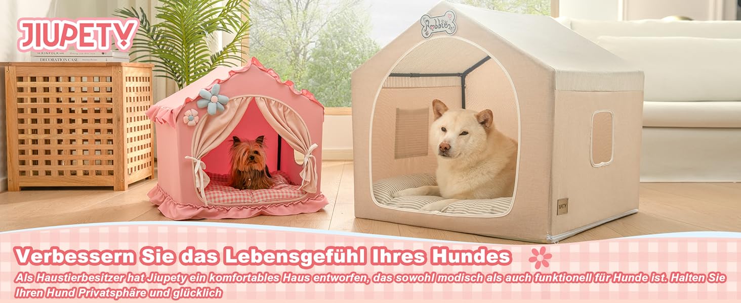 Будка для собак Jiupety, рожева, для дому, 43x43x43 см, складана, для собак 4-9 кг