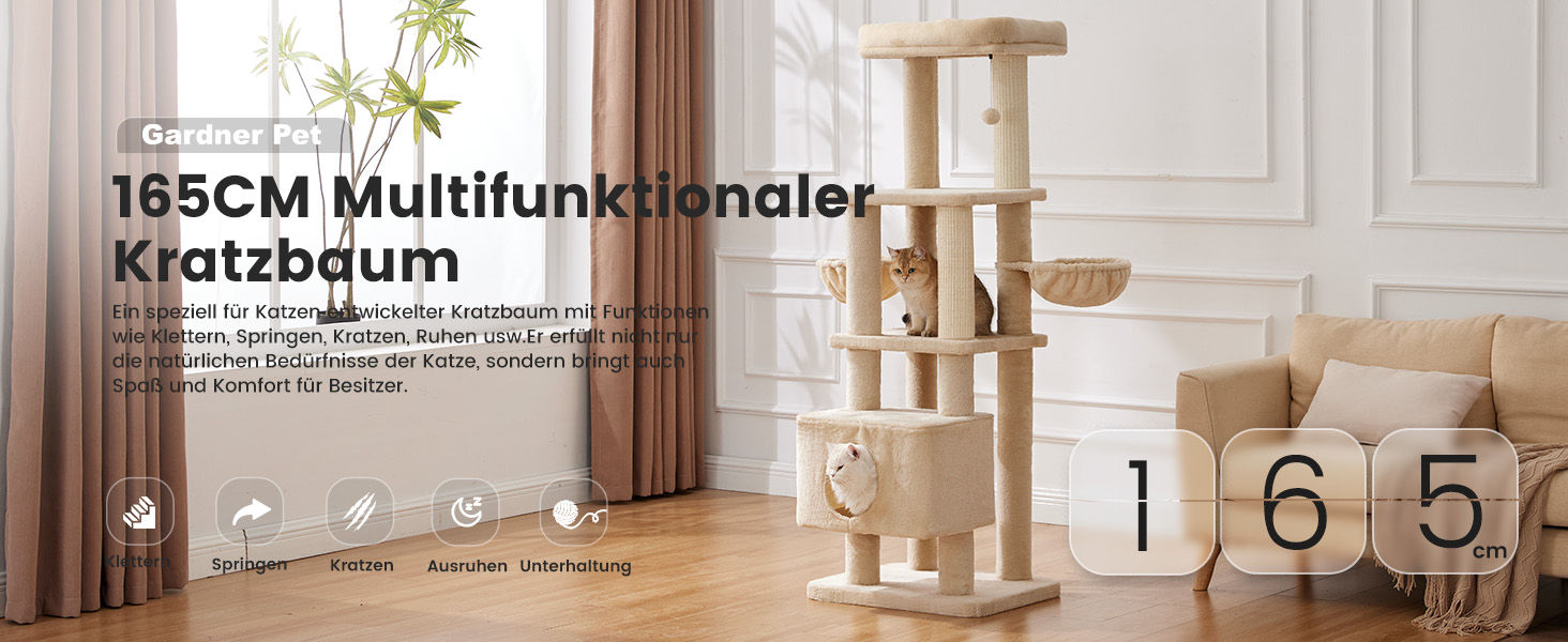 Дерев'яний кігтеточки для котів Gardner Pet Katzenbaum, 105 см, з платформою, 2 печерами, кошиком, сірий, для дому