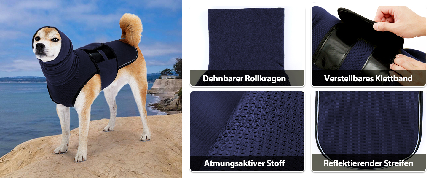 Заспокійливий жилет для собак Heywean з капюшоном та захистом вух, антистресовий, для собак з тривожністю, XL, темно-синій