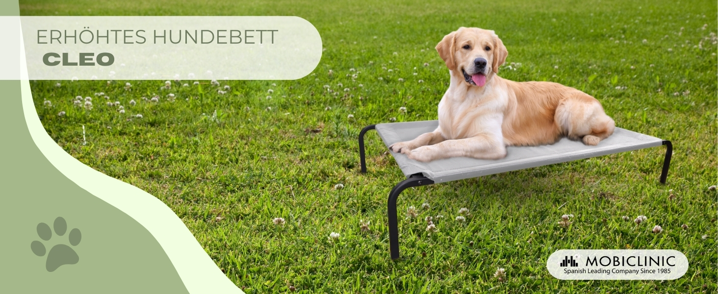 Mobiclinic® Cleo: Підвищене собаче ліжко, сіре, 122x71x21 см. Ізольоване, для внутрішнього та зовнішнього використання, міцне, легко миється, без інструментів, до 60 кг