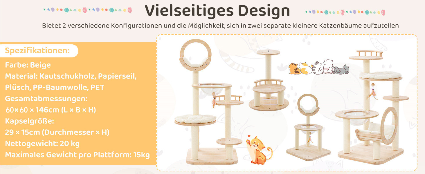 Дерев'яний кігтечка для котів COSTWAY Kaktus, 160 см, з будиночком, платформами, сизалевими стовпчиками, корзиною та іграшками