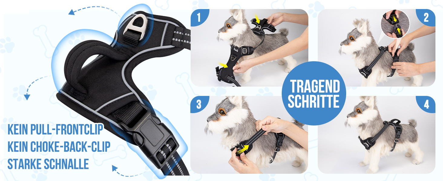 Шлейка для собак великих порід, анти-тяга, з 2 карабінами та зручною ручкою, регульована та світловідбиваюча, з м'якою підкладкою, для щоденних тренувань (Чорний, L)