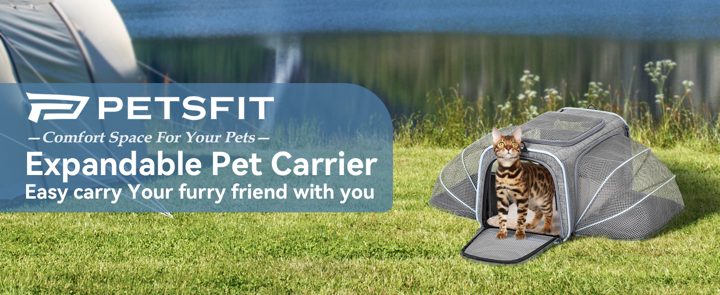 Складна переноска для котів і собак Petsfit, розширювана авіа-сумка з плечовим ременем, синя, розмір S