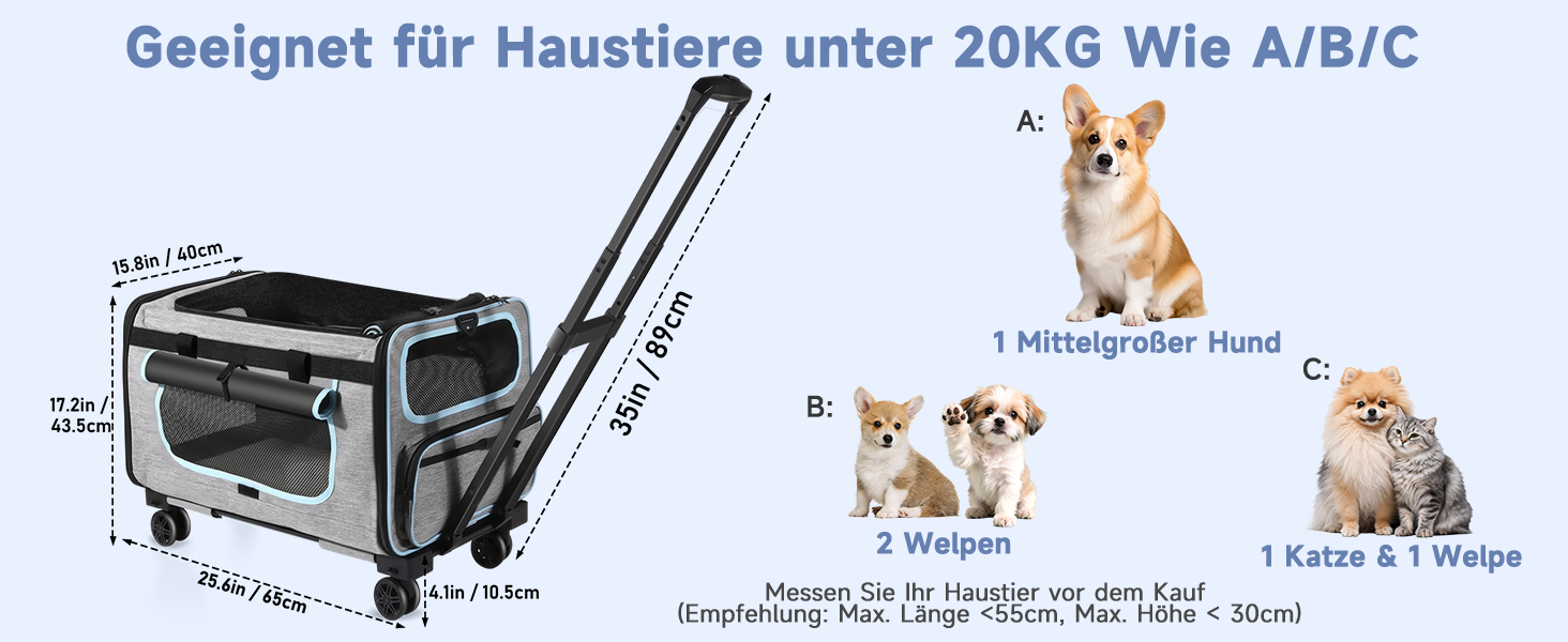 Транспортер для тварин на колесах для котів та собак, сумка-переноска з знімними колесами та пральним вкладишем, плечовий ремінь, портативний транспортер для відпочинку на природі та подорожей на авто (Макс.20 кг)