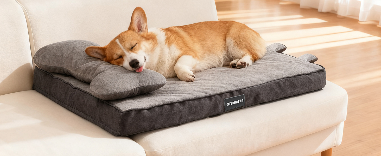 Ортопедичне собаче ліжко з миючим чохлом, водонепроникне собаче ліжко з піною з пам'яті та знімним підголовником для підтримки голови та суглобів, неслизьке собаче ліжко для середніх та великих собак XL: 106 x 76 x 22 см, сірий