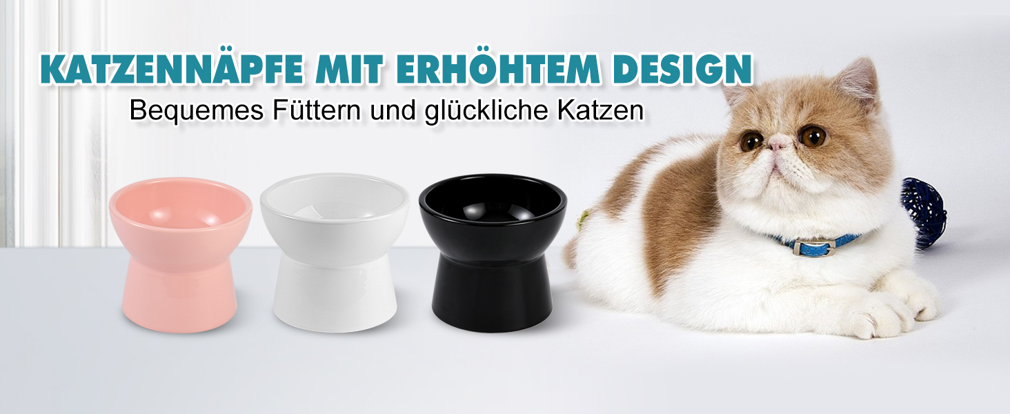 Підвищена годівниця для котів, керамічна - миска для води та їжі, антиблювотний дизайн, 550 мл, білий колір