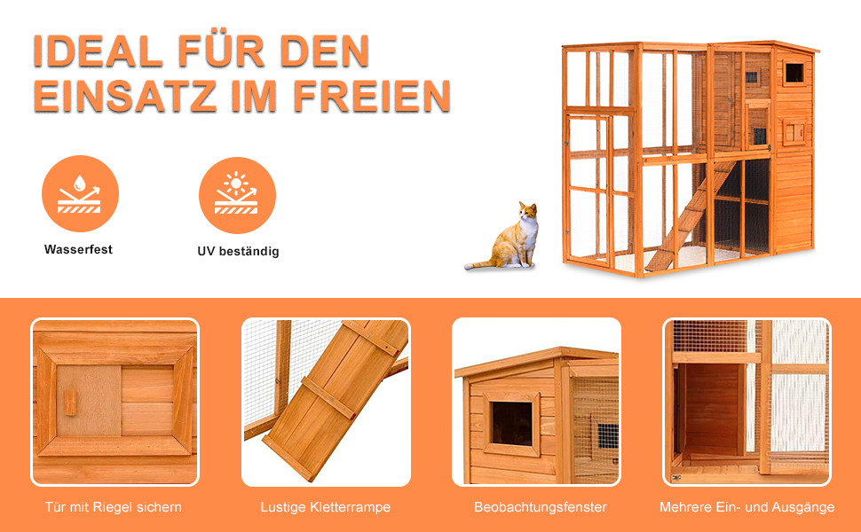 Кітложка InTheMarket з великим вольєром, повністю закрита, багатоповерховий будиночок, міцна конструкція, асфальтовий дах, 190 x 84 x 175 см