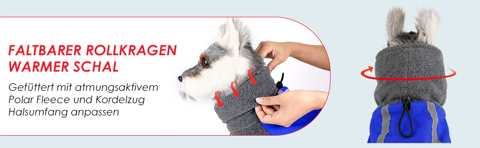 Зимова куртка для собак SlowTon з флісу, тепла та водонепроникна, з капюшоном-шарфом та світловідбиваючими смугами, регульована, для цуценят та собак (Синій, M)