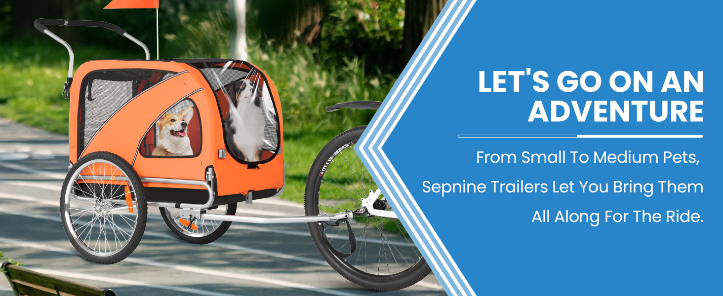 SEPNINE® Причіп для собак XL 2-в-1, велосипедний та візок для собак до 40 кг, складний з гальмами та з'єднувачем для середніх та великих собак - Синій (Помаранчевий)