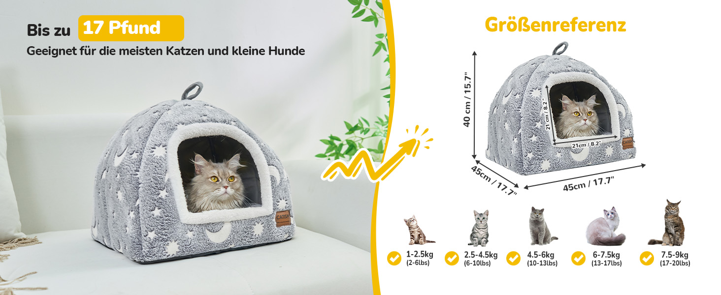 Кігтеточка-будиночок CATISM на Новий Рік - 42 x 42 x 55 см, для кішок, білий, з теплим килимком, знімний будиночок, антиковзаюче дно