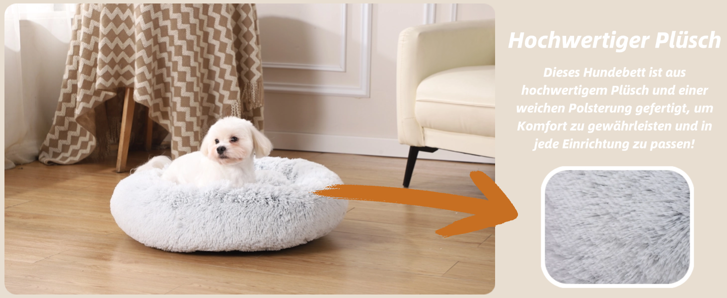 М'яке та пухнасте ліжко для собак, ліжко-пончик для котів, сіре ліжко-кошик для собак маленьких та середніх порід, 60x60x17 см, розмір M