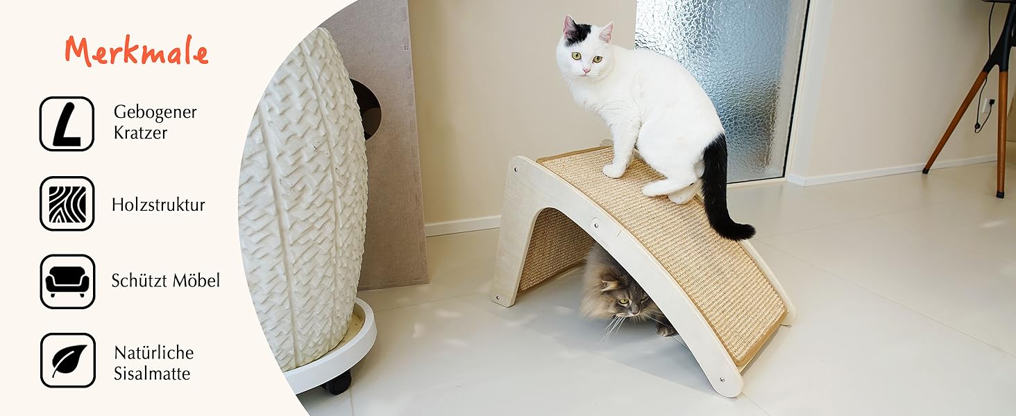 Дряпак для котів PETKARAY, вигнутий, сизалевий, з іграшкою-мишкою та котячою м'ятою, для домашніх котів, напольний