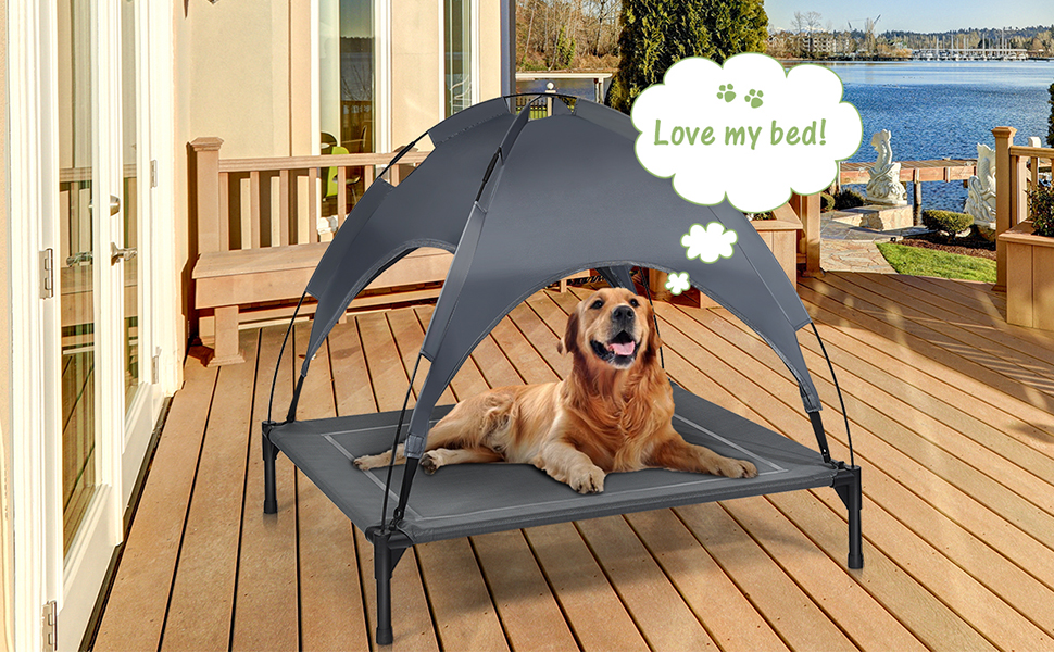 Лежанка для собак Relax4Life з балдахіном, сіра, для дому та саду, до 60 кг, 105 x 87 x 89 см